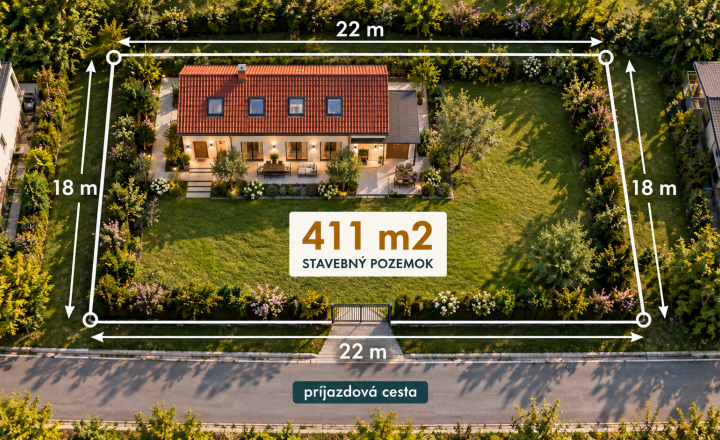 Pozemok s rozostavaným domom so stavebným povolením - 411 m²